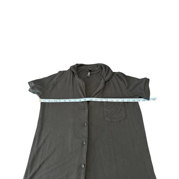 Skims Black Ribbed Loungewear Button Front Soft Lounge Sleep Shirt Size Small - Picture 11 of 13